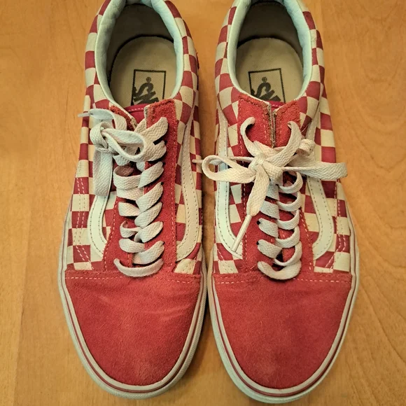 Vans Old Skool Red and White Checkerboard Canvas Sneakers Womens 8.5 Mens 7 - Picture 4 of 14